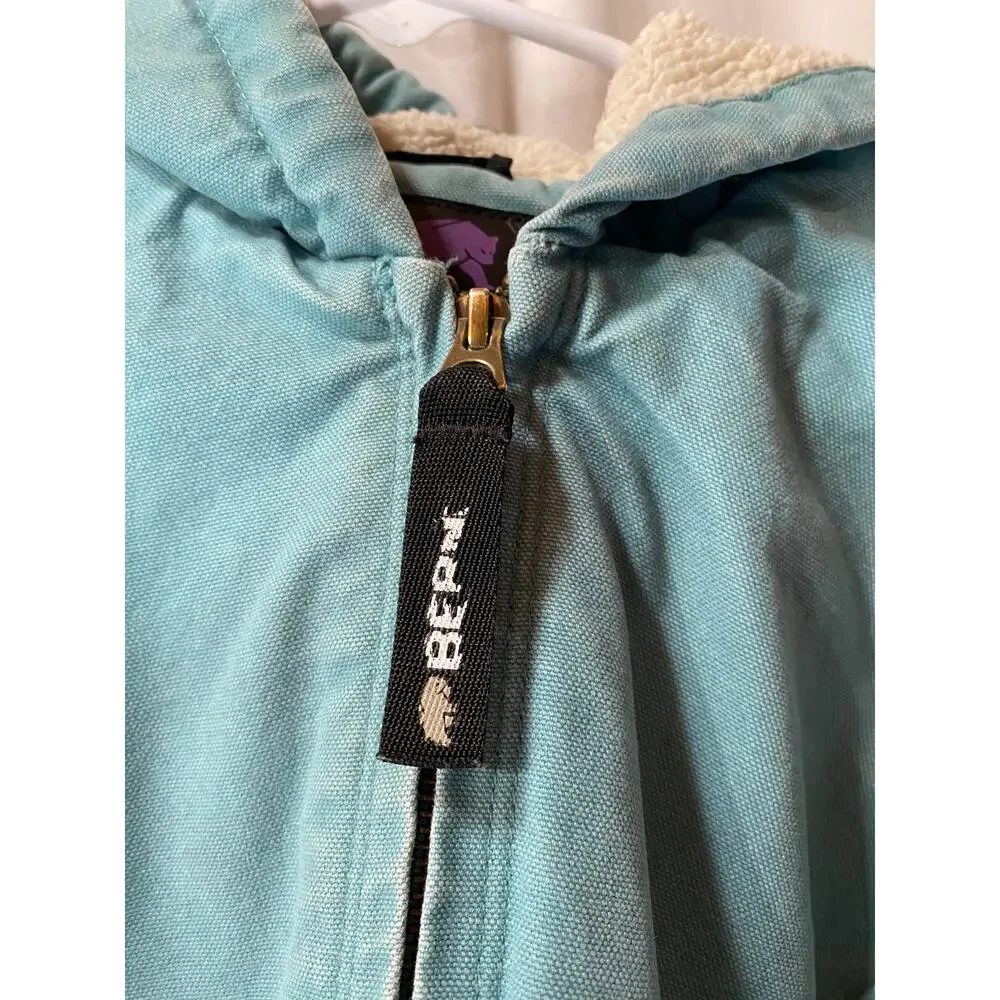 Youth Berne Sherpa-Lined Duck Canvas Hooded Jacket Eucaplyptus XS